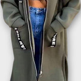 Městský pohodlný dlouhý kabát s kapucí