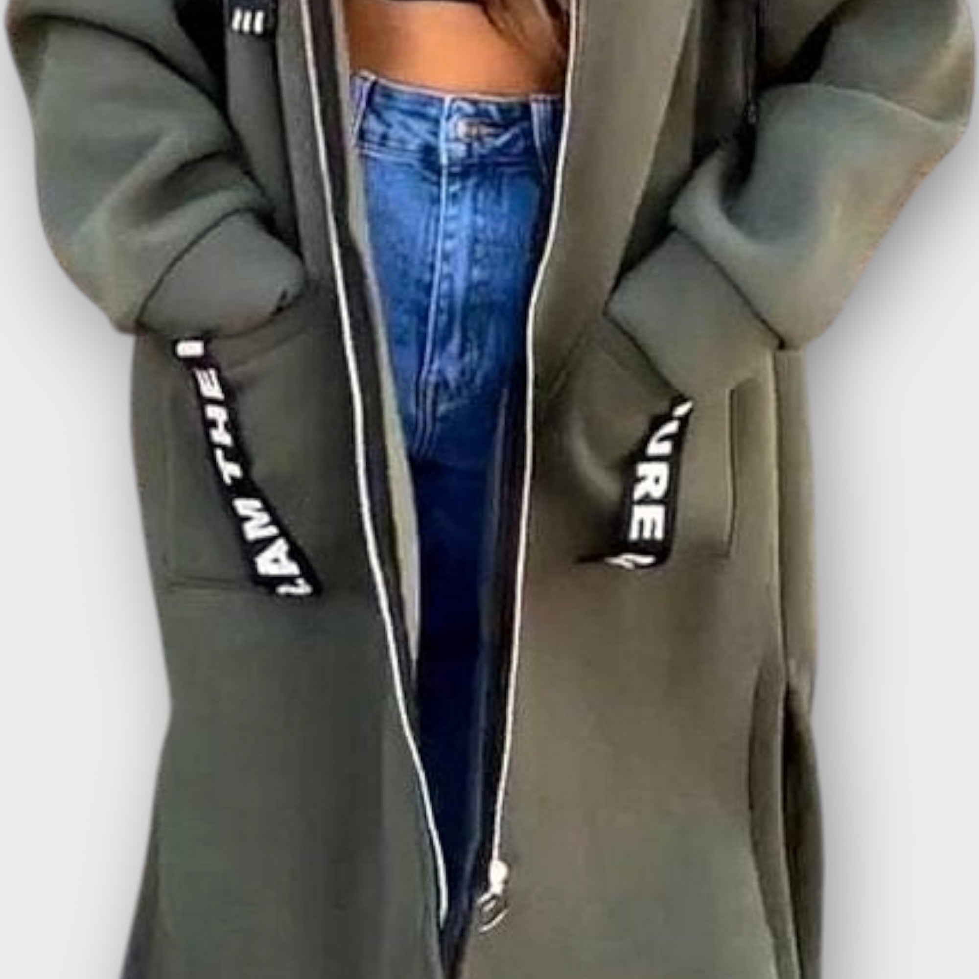 Městský pohodlný dlouhý kabát s kapucí