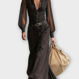 Vintage Western Denim Maxi Šaty