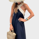 Elegantní šaty bez zadního dílu s moderním křížovým výstřihem