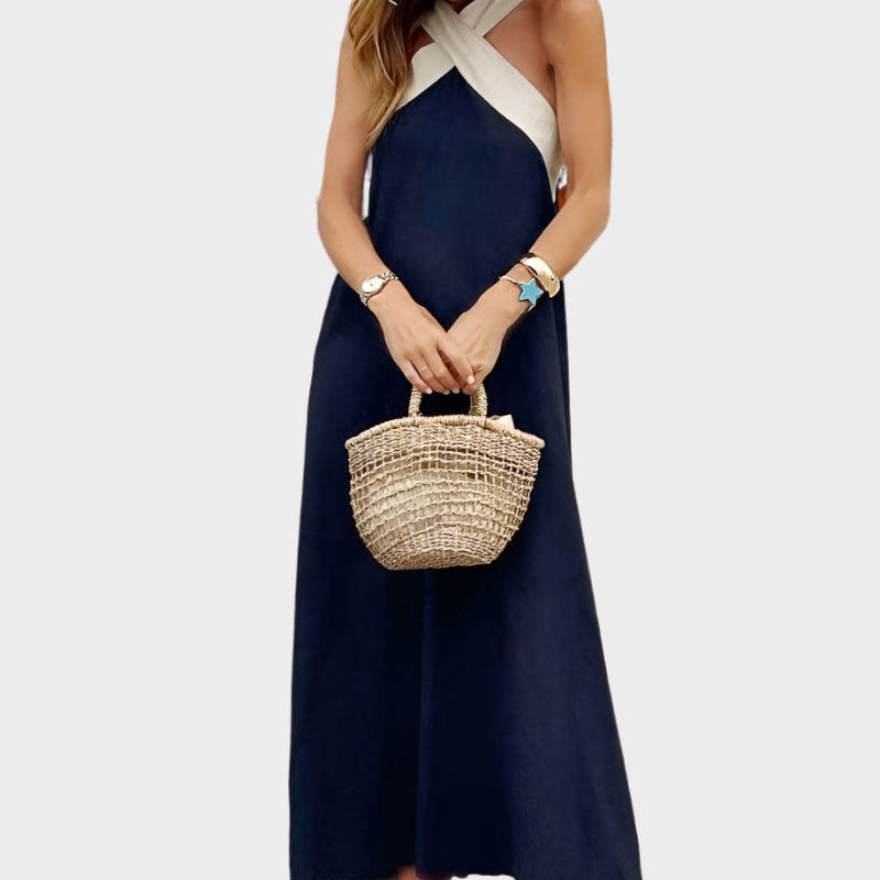 Elegantní šaty bez zadního dílu s moderním křížovým výstřihem