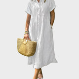 Pruhované košilové šaty s klopami, knoflíky a funkčními kapsami