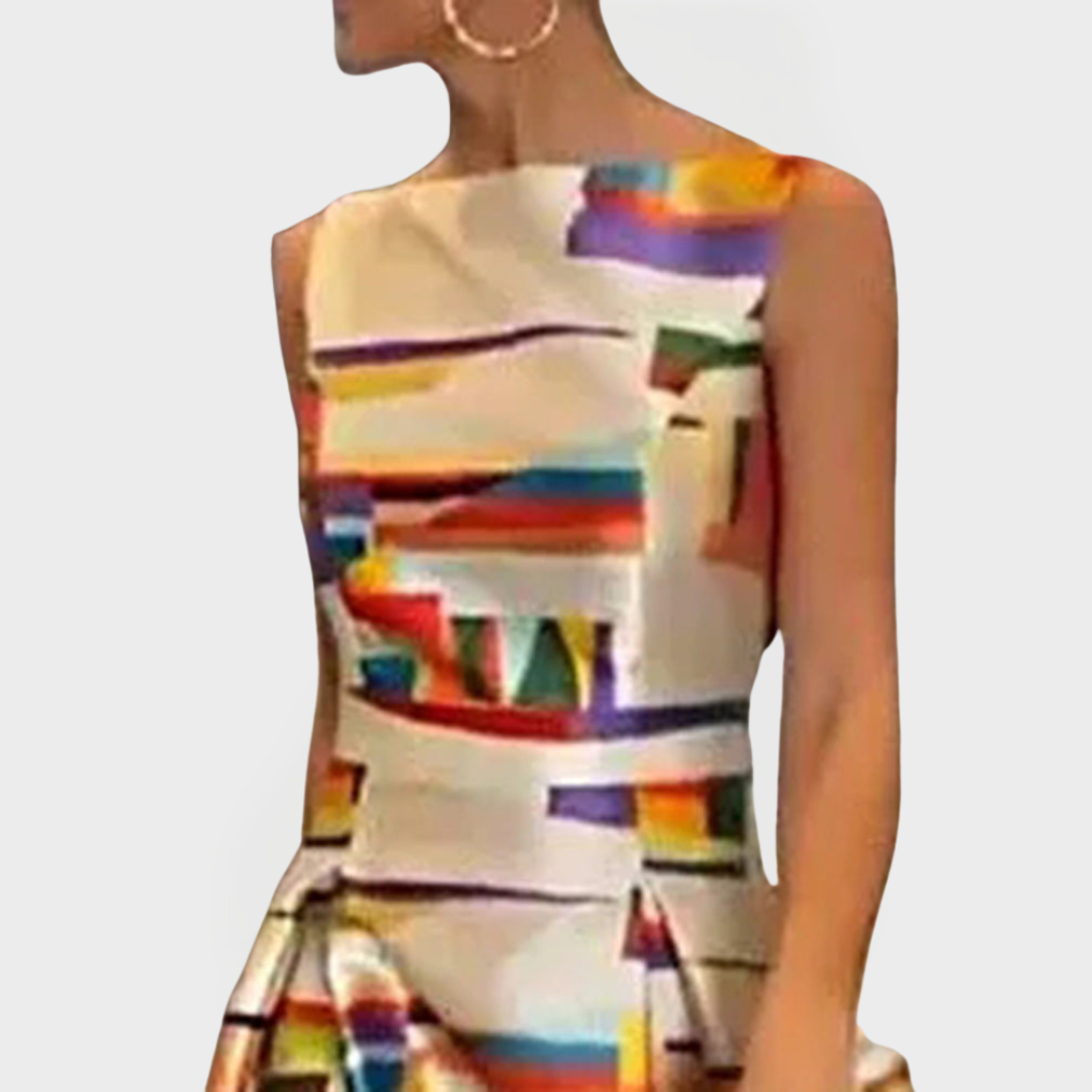 Dlouhé šaty s geometrickými vzory a moderním střihem