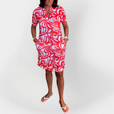 Midi šaty s vzorem a krátkými rukávy