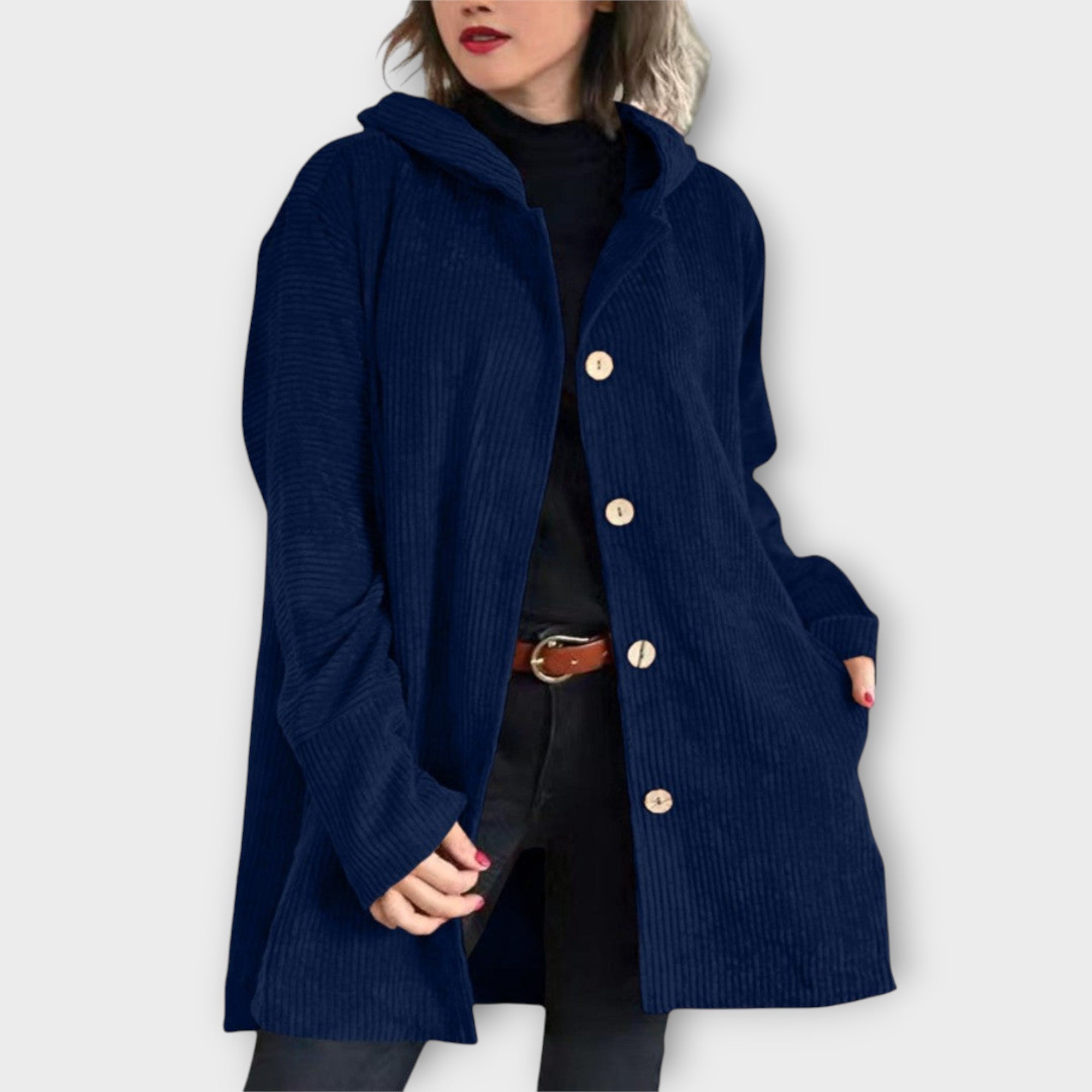 Sametová bunda s kapucí na knoflíky