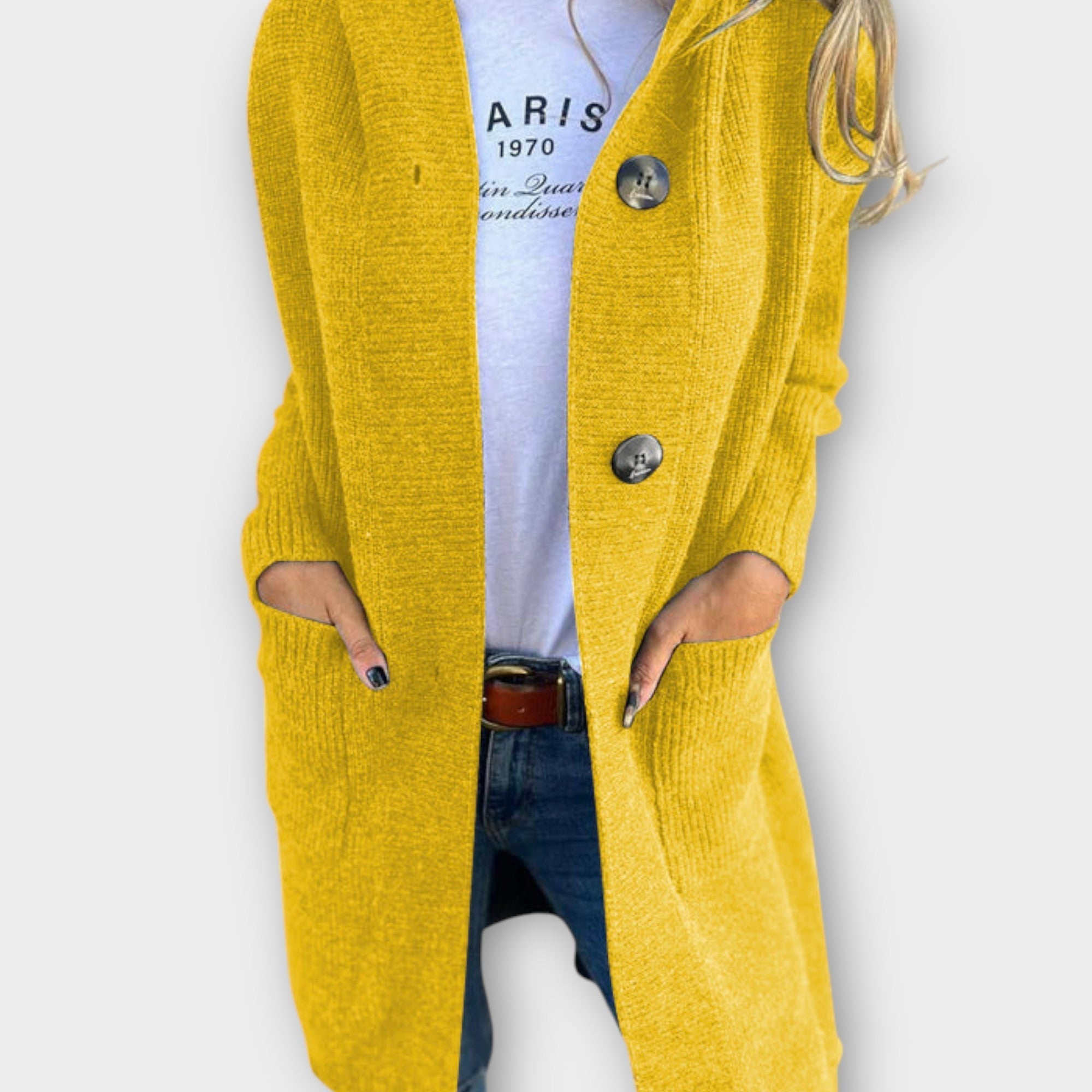 Pohodlný kardigan s knoflíky a dlouhým střihem