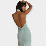 Maxi šaty s vázacím límcem