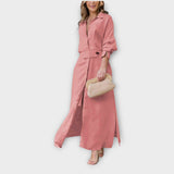 Elegantní Maxi Košilové Šaty s Páskem