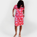 Midi šaty s vzorem a krátkými rukávy