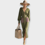 Maxi šaty na zip s kontrastními kapsami