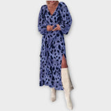 Šaty midi s potiskem zvířecí srsti a dlouhým rukávem