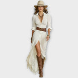 Elegantní maxi šaty s knoflíky v západním stylu