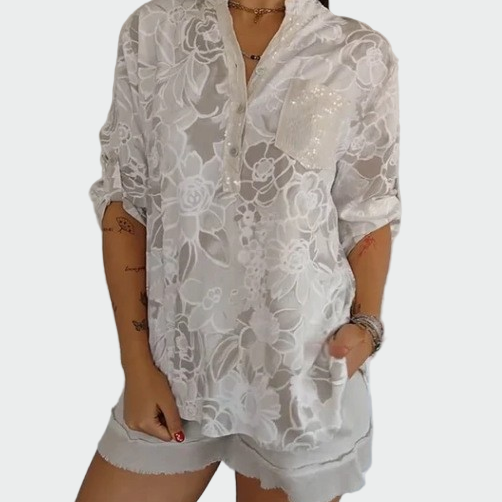 Hedvábná Blůza s Květinovým Vzorem