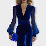 Sametový overal s širokými nohavicemi a průhlednými rukávy