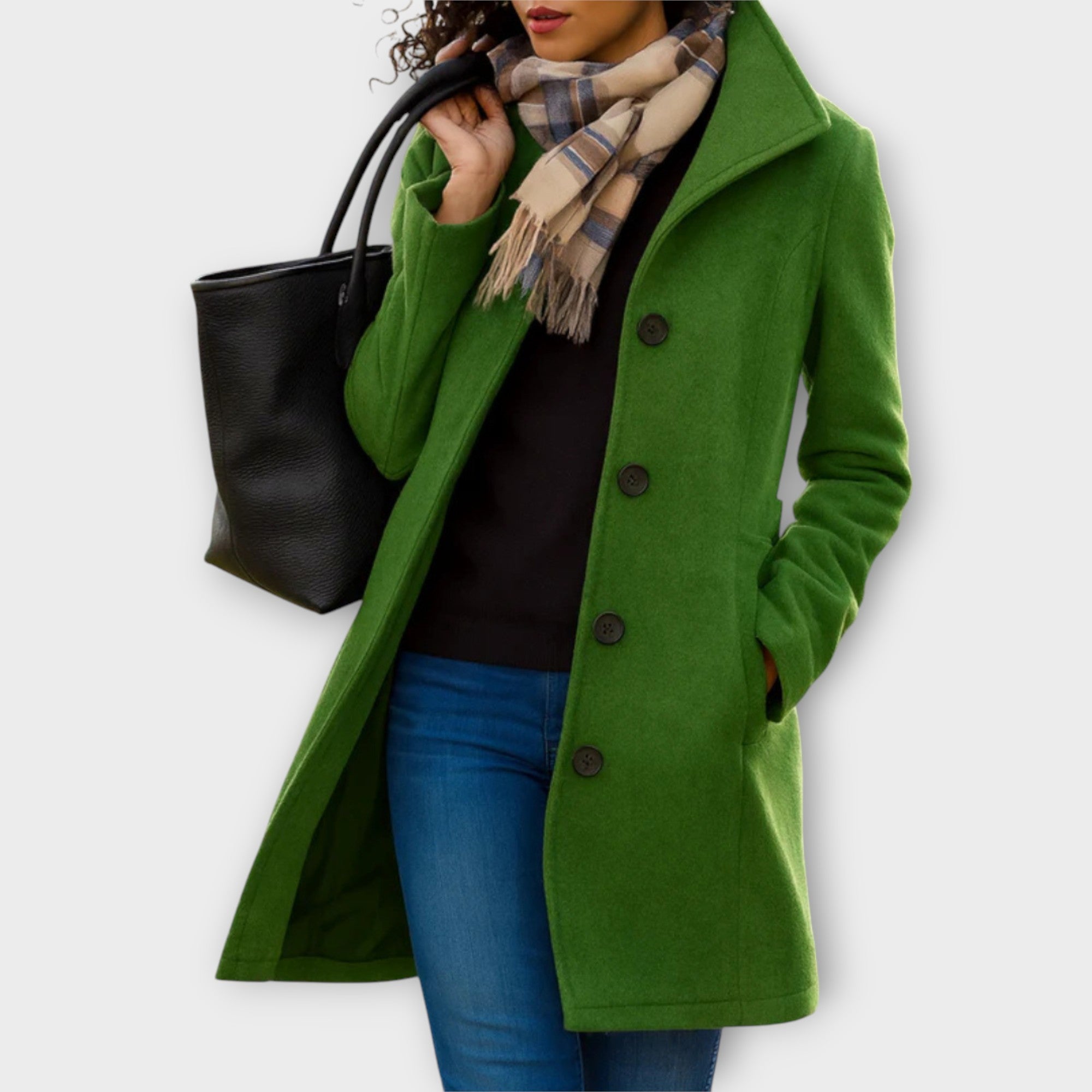 Sofistikovaný kabát s knoflíky a střední délkou