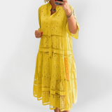 Krajková šaty s rukávy a předními knoflíky