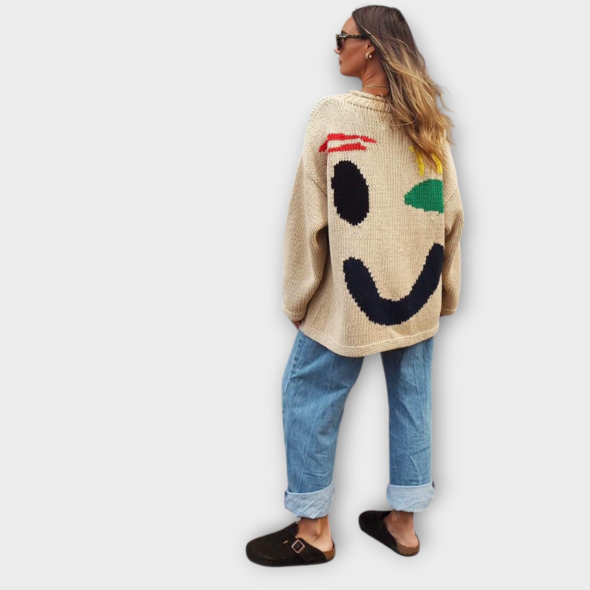 Ručně vyráběný abstraktní umělecký pletený svetr