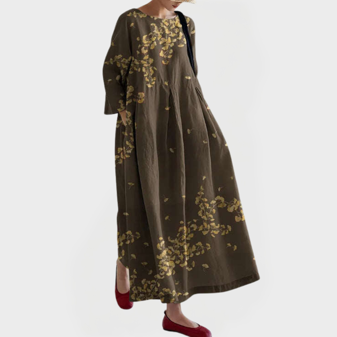 Elegantní maxi šaty z lnu s vyšívanou květinovou krajkou