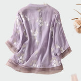 Hedvábný top s vyšívanými květinami