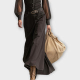 Maxi šaty s průhlednými rukávy a knoflíkovým zapínáním