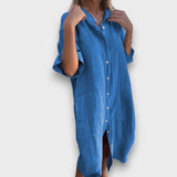 Lněné šaty s knoflíky a kapsami