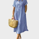 Pruhované košilové šaty s klopami, knoflíky a funkčními kapsami