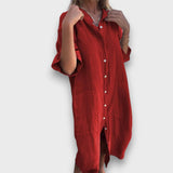 Lněné šaty s knoflíky a kapsami