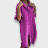 Lněné šaty s knoflíky a kapsami