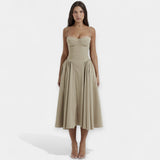 Retro Midi Šaty s Tenkými Ramínky