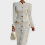 Elegantní midi šaty z tweedu s knoflíkovým zapínáním