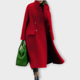 Dlouhý kabát s dvojitým zapínáním z vlněné směsi