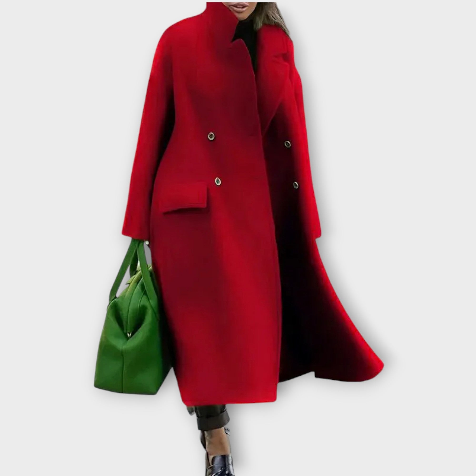 Dlouhý kabát s dvojitým zapínáním z vlněné směsi