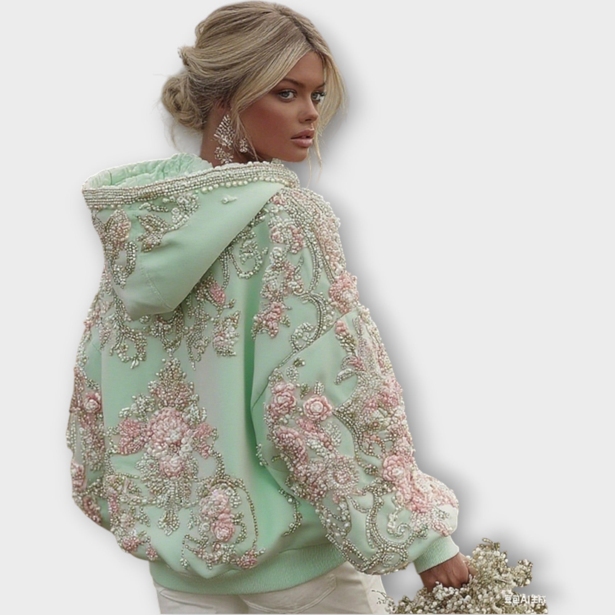 Luxusní růžová couture mikina s perlovými ozdobami