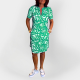 Midi šaty s vzorem a krátkými rukávy