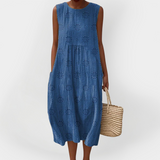 Elegantní bezrukávové bavlněné šaty s kapsami