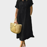 Pruhované košilové šaty s klopami, knoflíky a funkčními kapsami