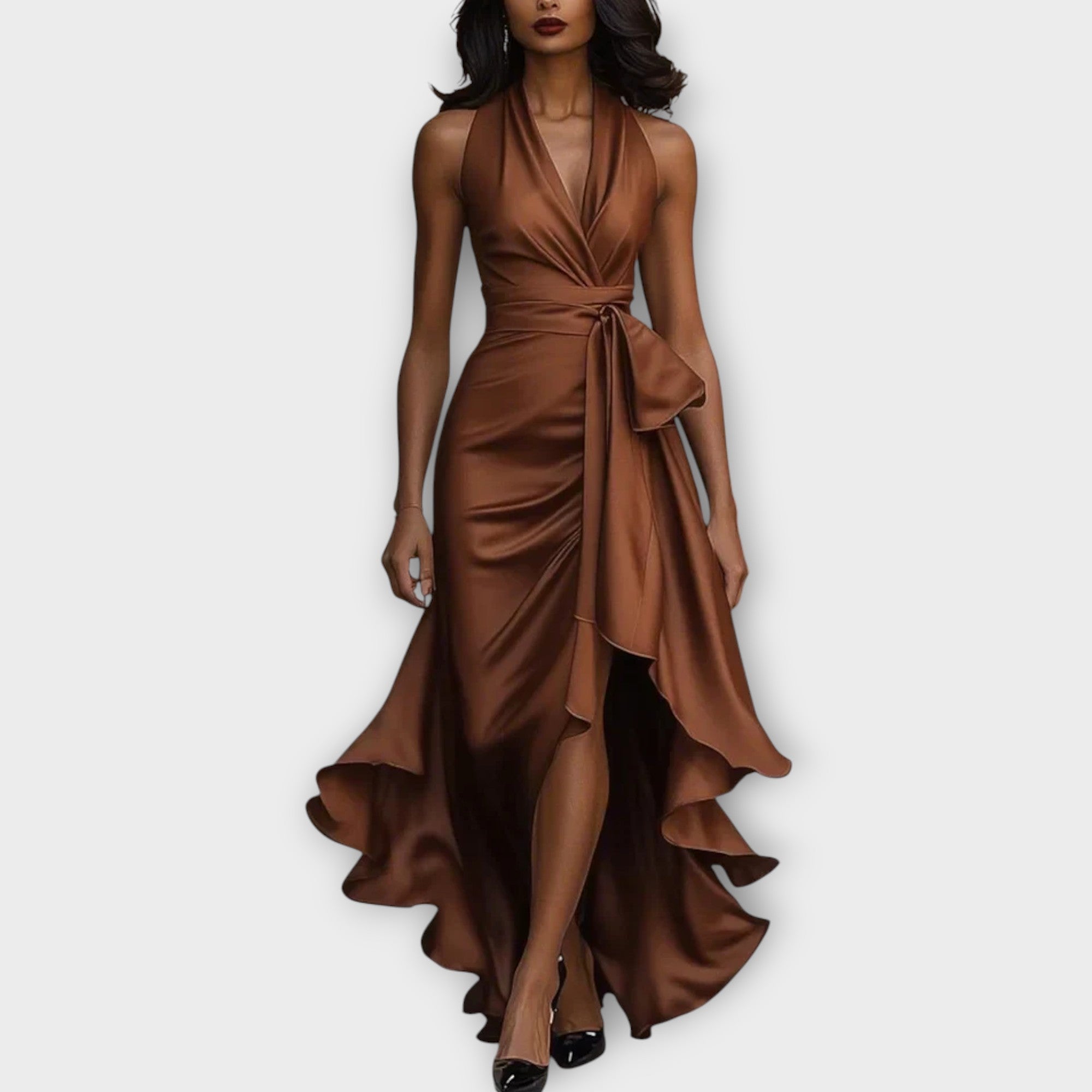 Satinové halenkové šaty s drapovaným páskem