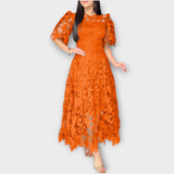 Elegantní květinové krajkové midi šaty