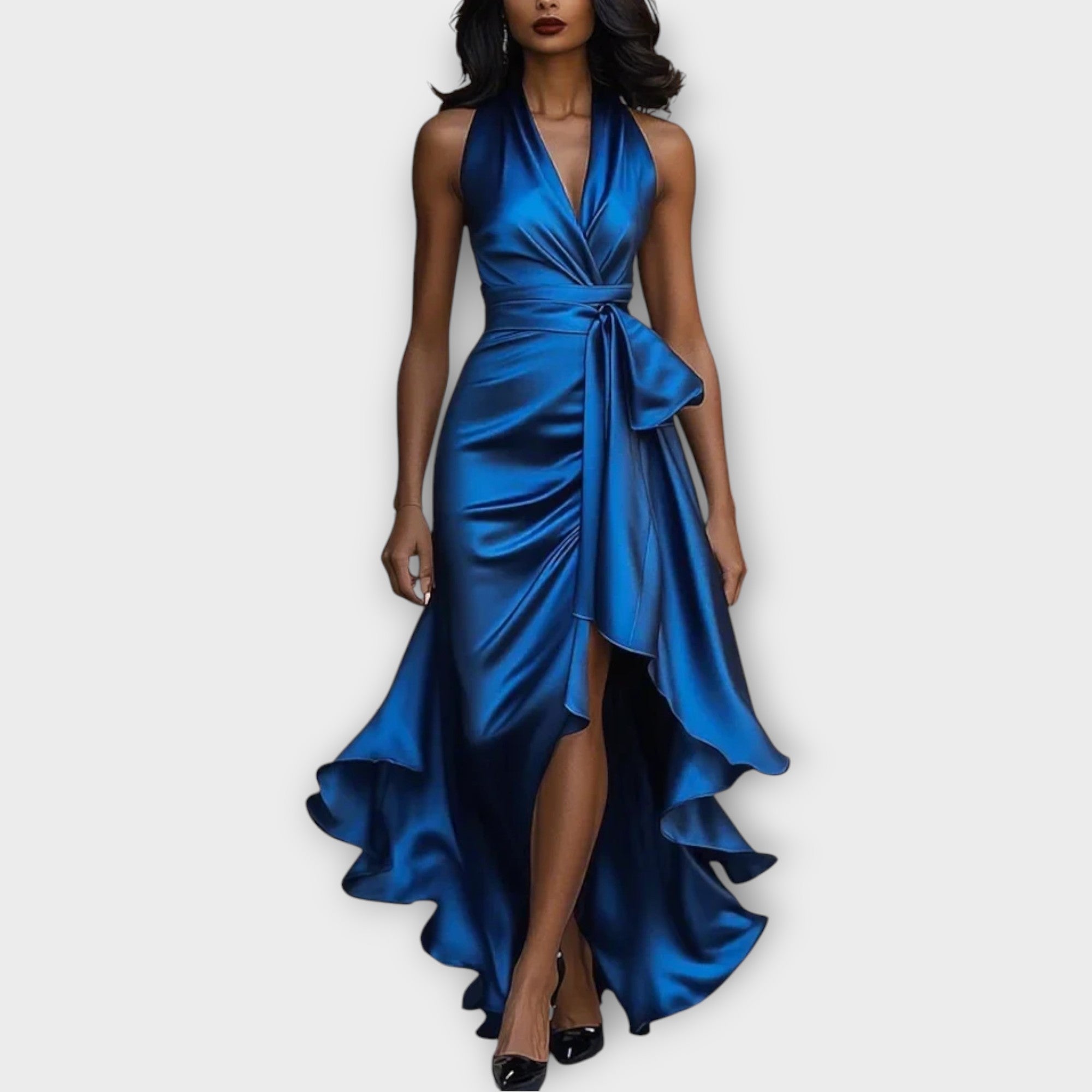 Satinové halenkové šaty s drapovaným páskem