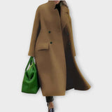 Dlouhý kabát s dvojitým zapínáním z vlněné směsi