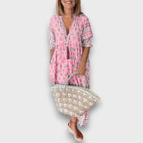 Vzdušné Boho Šaty s 3/4 Rukávy a Krajkovým Výstřihem do V