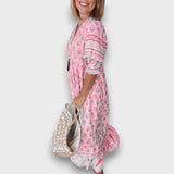 Vzdušné Boho Šaty s 3/4 Rukávy a Krajkovým Výstřihem do V