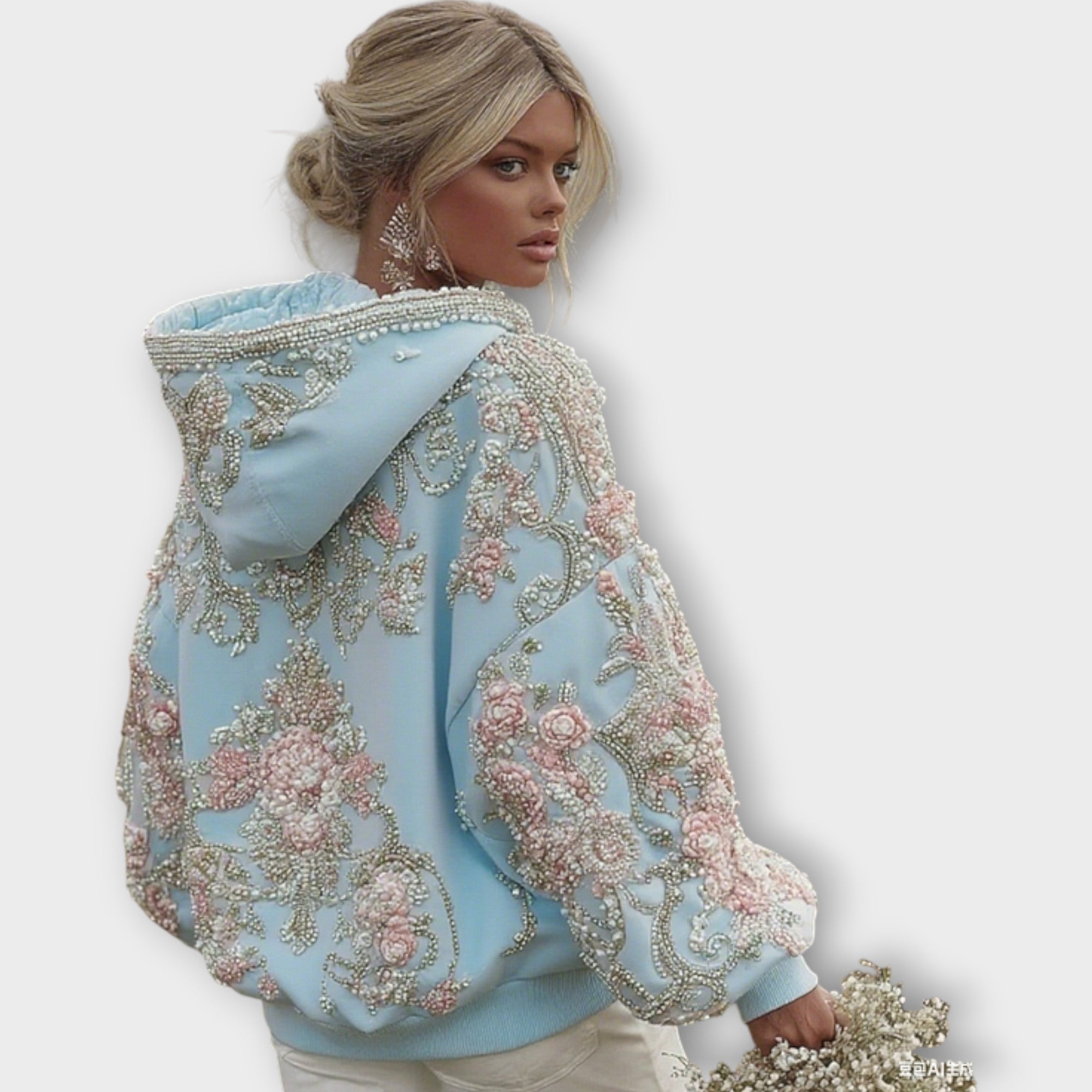 Luxusní růžová couture mikina s perlovými ozdobami