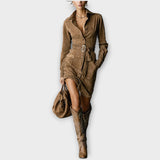 Vintage Suede Šaty s Páskem