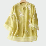 Hedvábný top s vyšívanými květinami