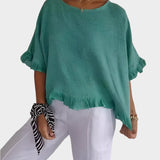 Vzdušná lněná blůza se švy a volány