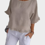 Vzdušná lněná blůza se švy a volány