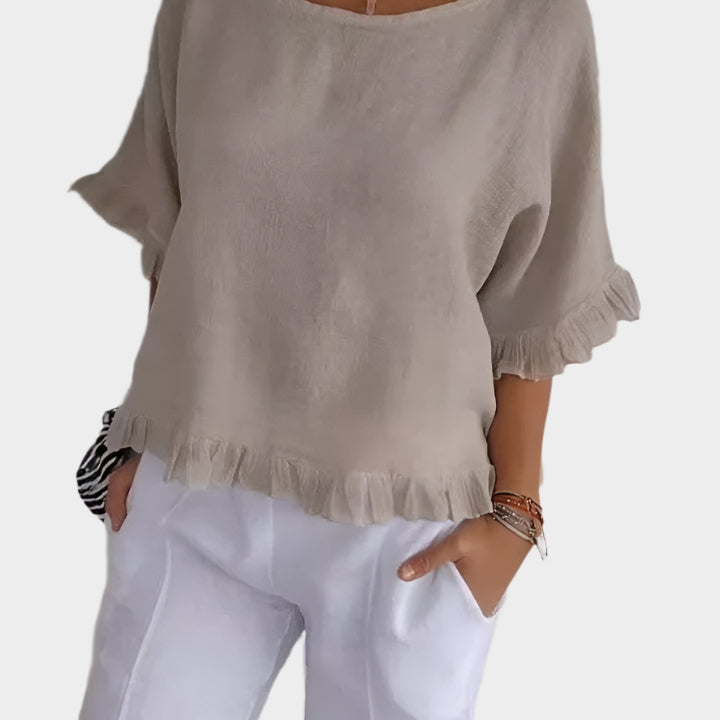 Vzdušná lněná blůza se švy a volány