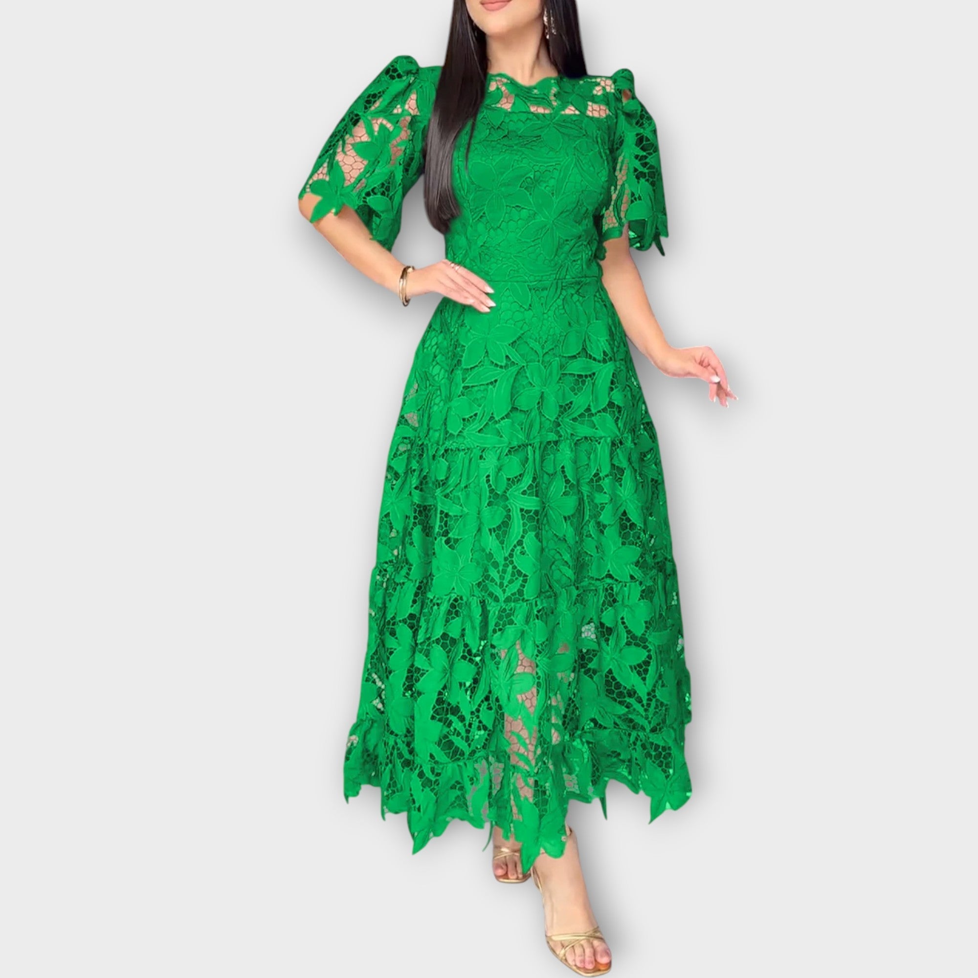 Elegantní květinové krajkové midi šaty