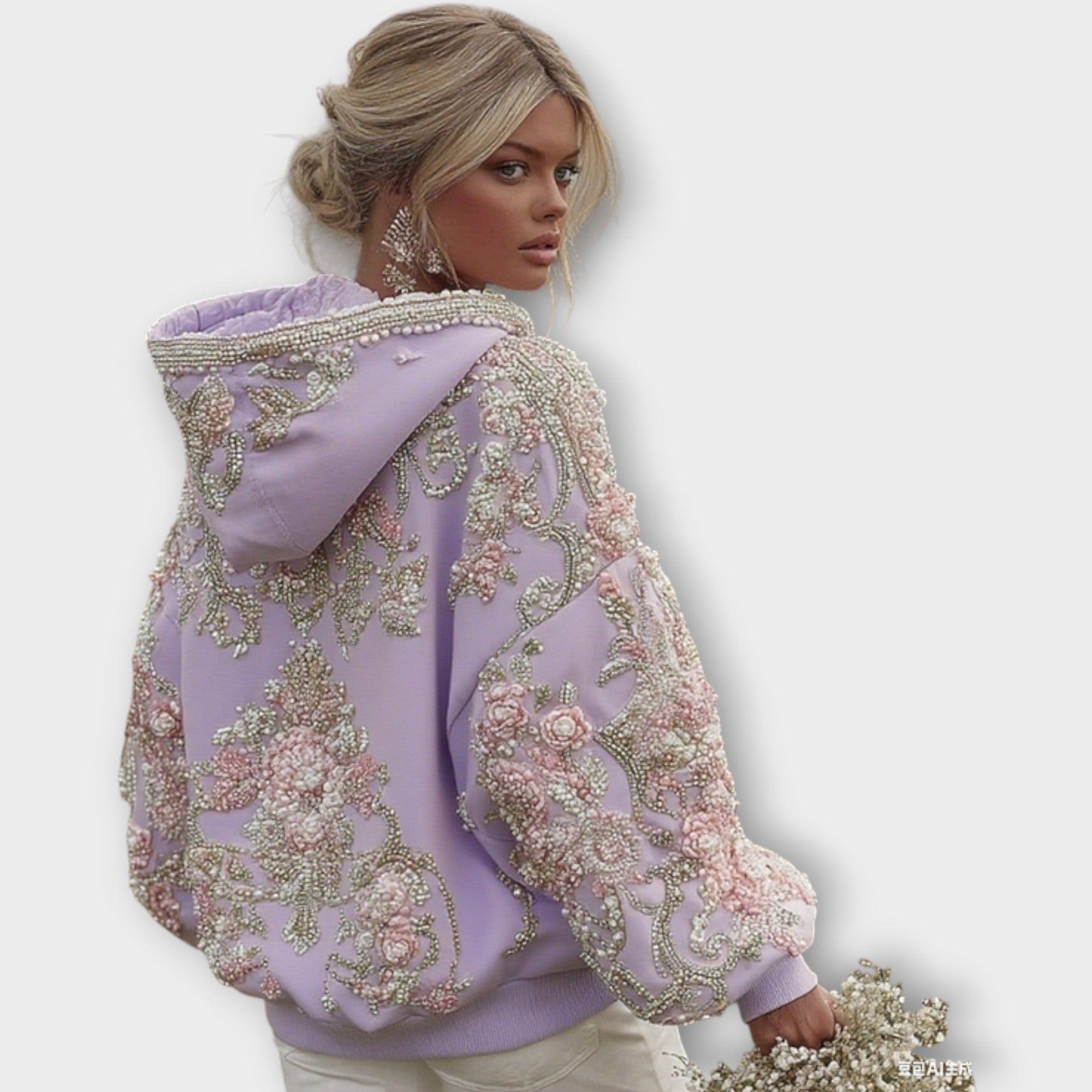 Luxusní růžová couture mikina s perlovými ozdobami